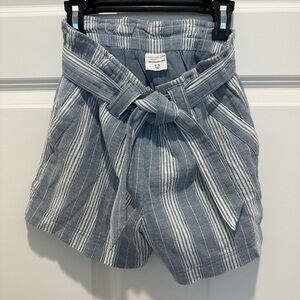 Abercrombie & Fitch Blue and White Striped Paperbag Waist Shorts